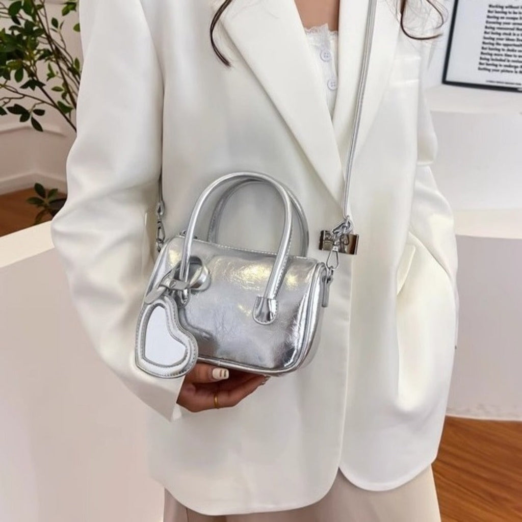 Mini sac cabas argenté, sac à bandoulière d'été pour femme, petit sac carré polyvalent, mini sac à main avec poignée supérieure