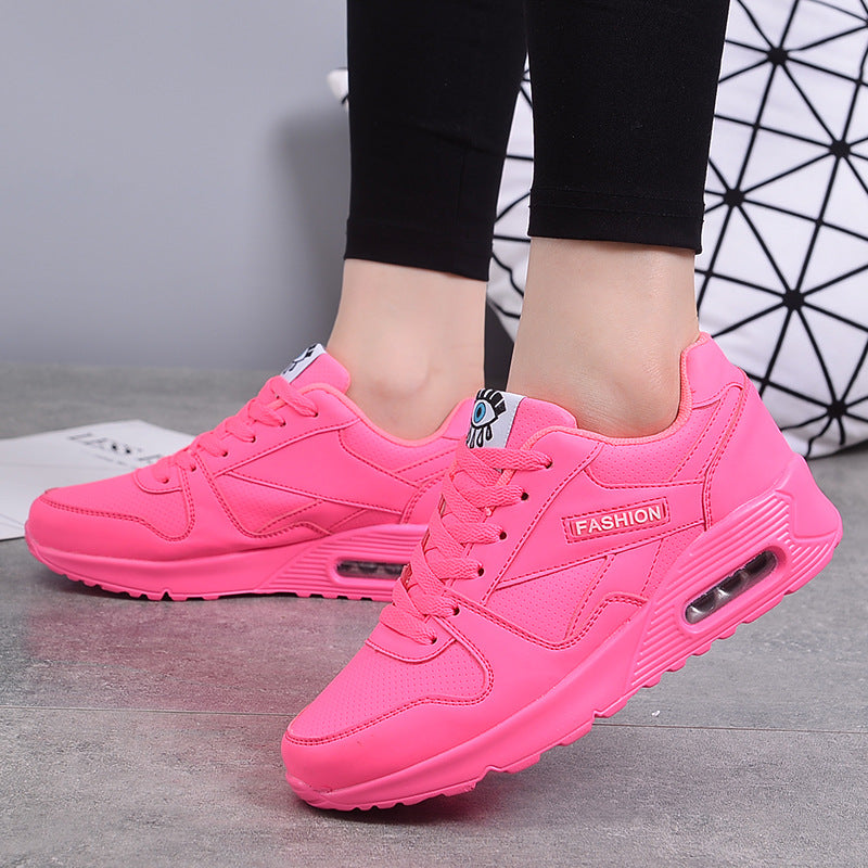Zapatillas deportivas de plataforma para mujer, transpirables, con cámara de aire, ligeras, de estilo casual para caminar o hacer deporte, en colores verde, negro y rosa.