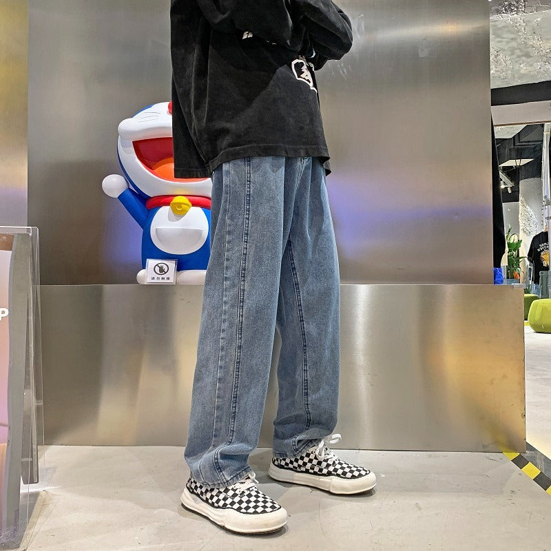 Jean en jean délavé vintage coupe ample pour homme pour le printemps et l'automne