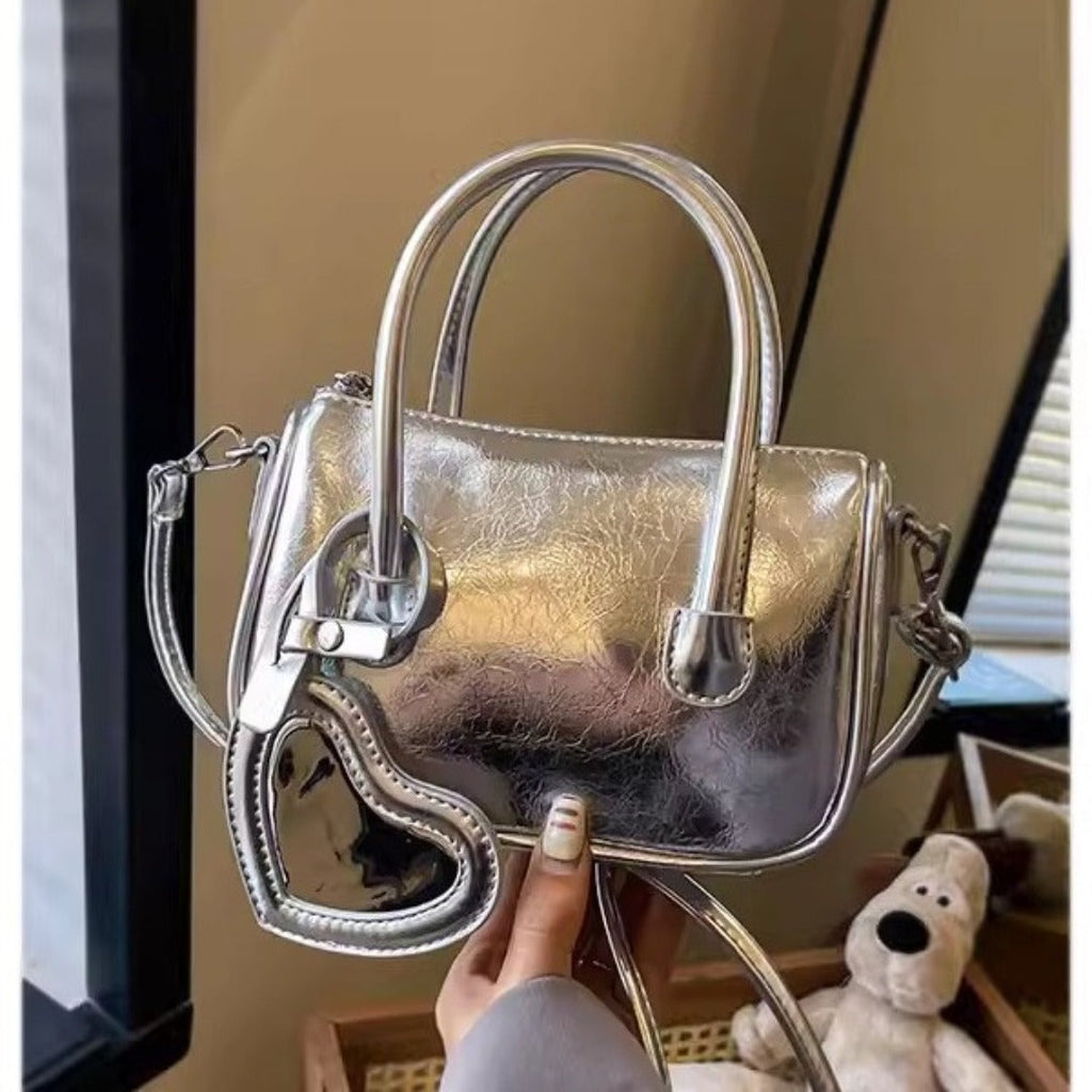 Mini sac cabas argenté, sac à bandoulière d'été pour femme, petit sac carré polyvalent, mini sac à main avec poignée supérieure