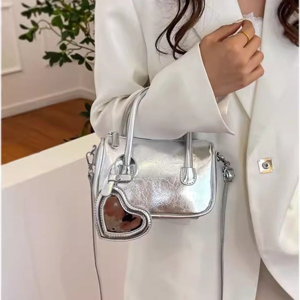 Mini sac cabas argenté, sac à bandoulière d'été pour femme, petit sac carré polyvalent, mini sac à main avec poignée supérieure