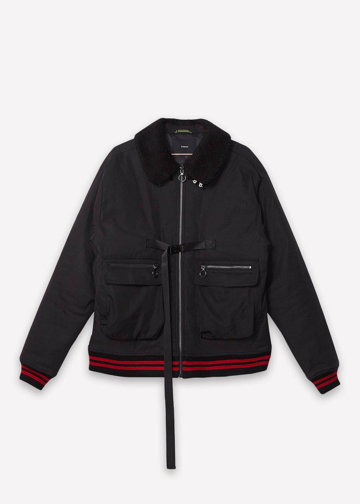Chaqueta bomber MA2 con cuello de sherpa para hombre en negro - Marca Konus