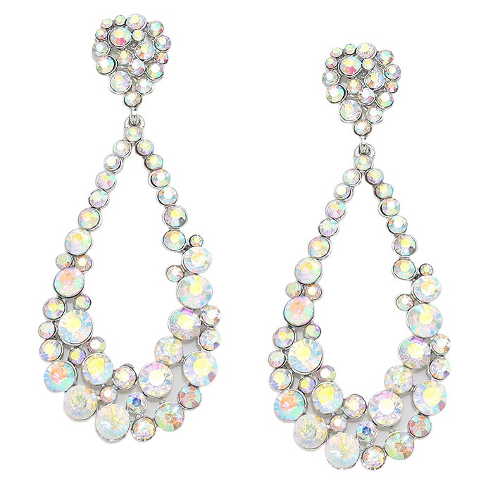Pendientes colgantes de noche con diseño de lágrima y burbujas de cristal para mujer
