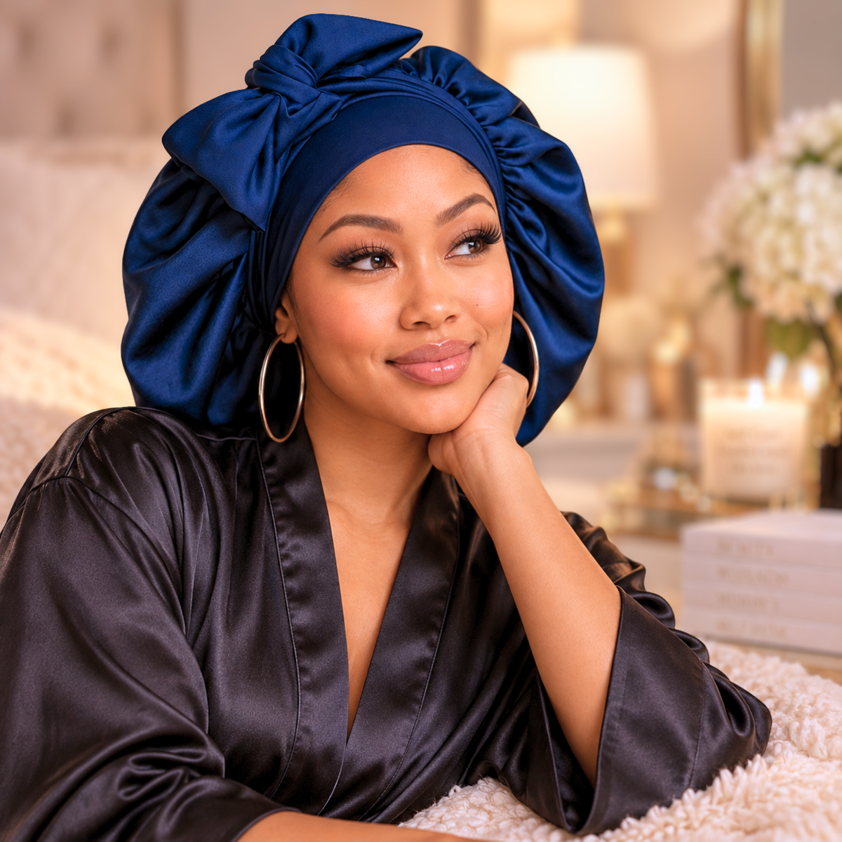 Bonnet de nuit en satin – Lien ajustable extensible