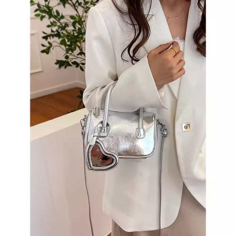 Mini sac cabas argenté, sac à bandoulière d'été pour femme, petit sac carré polyvalent, mini sac à main avec poignée supérieure