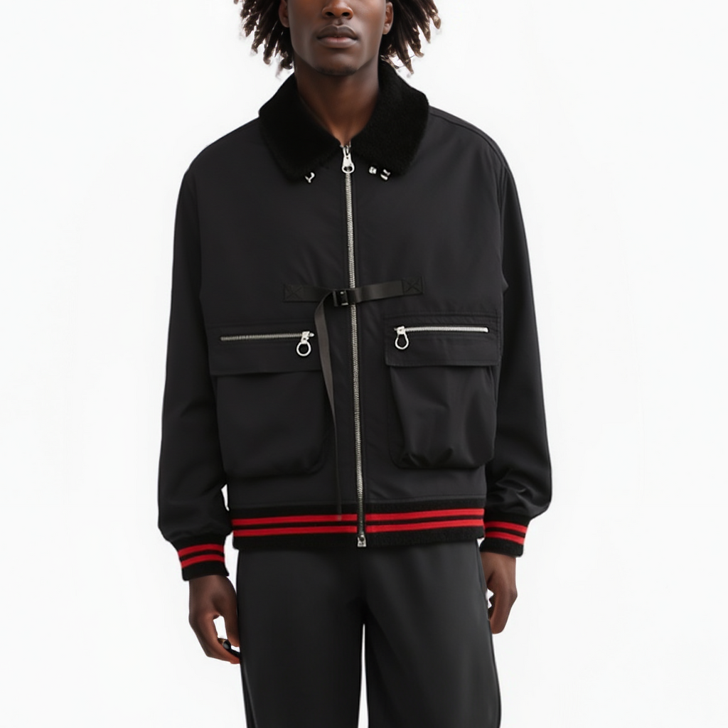 Chaqueta bomber MA2 con cuello de sherpa para hombre en negro - Marca Konus