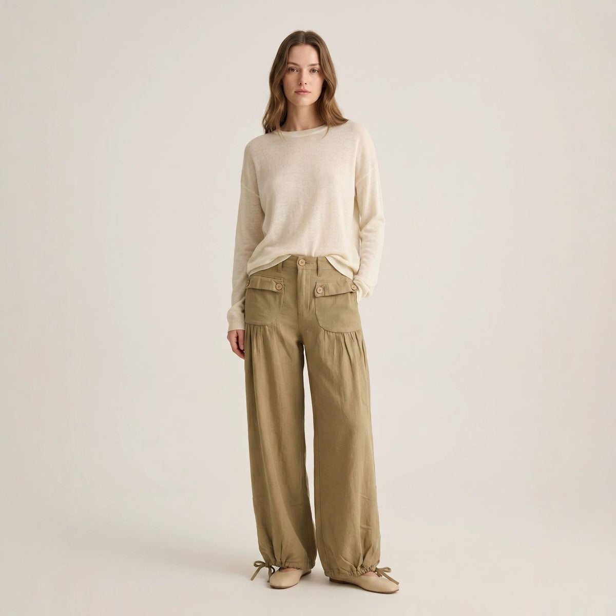Loose-fit Womens Wide-leg Denim Jeans With Pockets And Ruffled Hems
