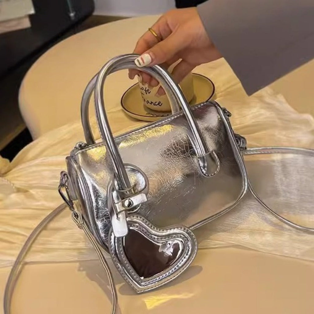 Mini sac cabas argenté, sac à bandoulière d'été pour femme, petit sac carré polyvalent, mini sac à main avec poignée supérieure