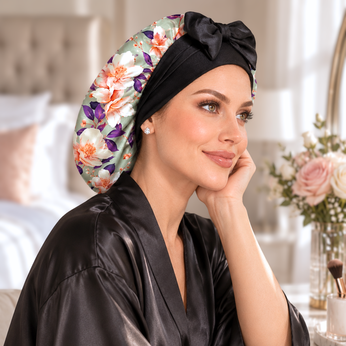 Bonnet de nuit en satin – Lien ajustable extensible