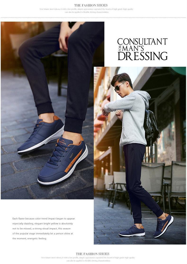 Zapatillas de piel para hombre, informales, cómodas y de lujo, deportivas con cordones, de piel sintética, planas para primavera, calzado deportivo casual para exteriores.