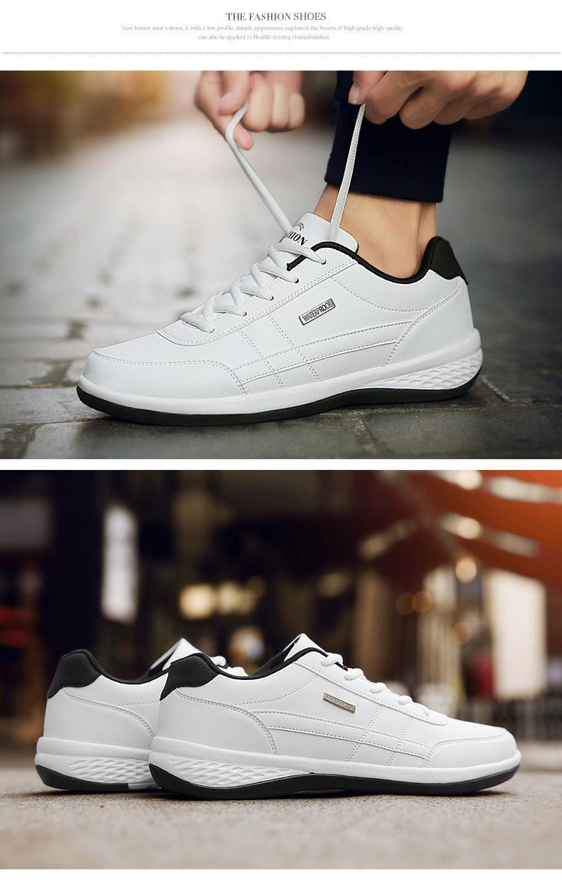 Zapatillas de piel para hombre, informales, cómodas y de lujo, deportivas con cordones, de piel sintética, planas para primavera, calzado deportivo casual para exteriores.