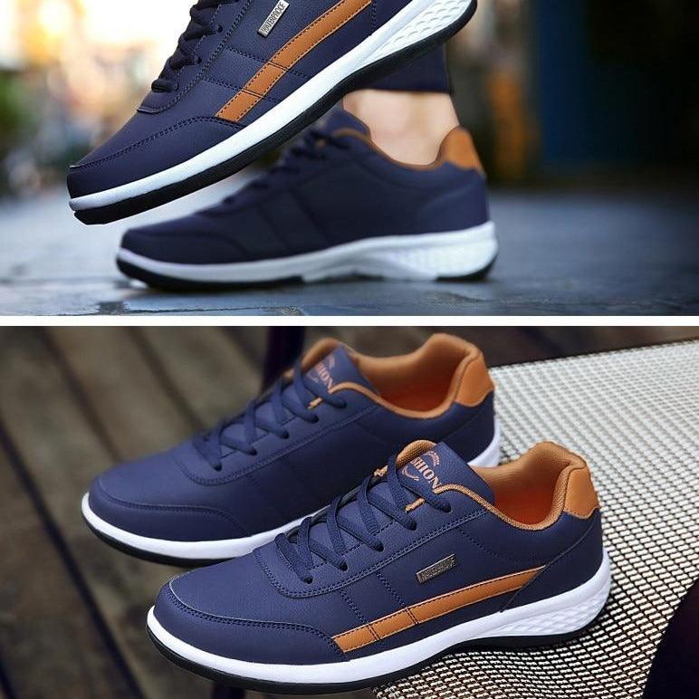 Zapatillas de piel para hombre, informales, cómodas y de lujo, deportivas con cordones, de piel sintética, planas para primavera, calzado deportivo casual para exteriores.
