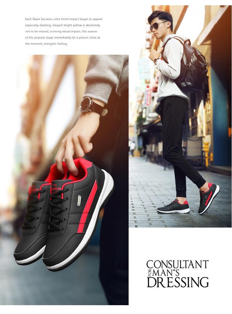 Zapatillas de piel para hombre, informales, cómodas y de lujo, deportivas con cordones, de piel sintética, planas para primavera, calzado deportivo casual para exteriores.
