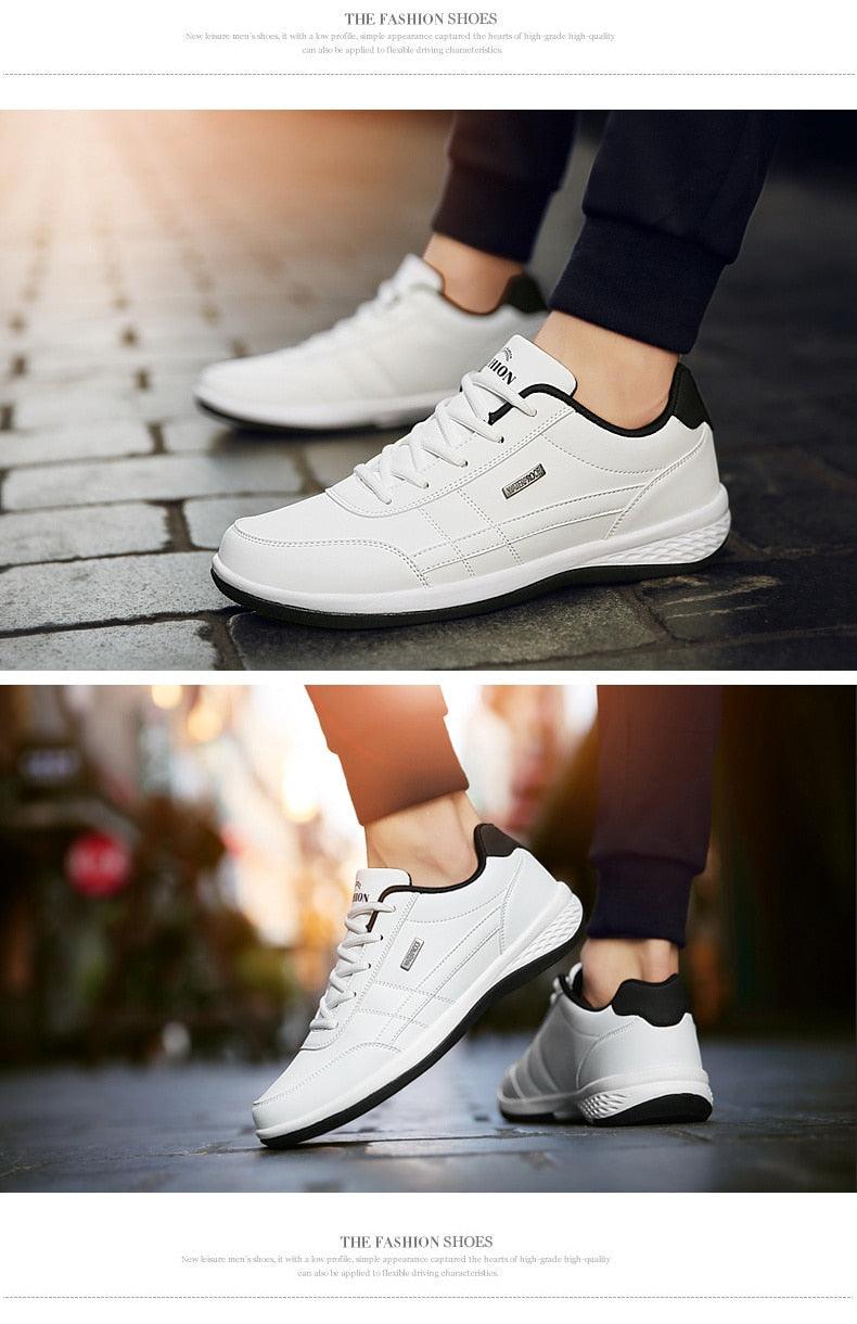 Zapatillas de piel para hombre, informales, cómodas y de lujo, deportivas con cordones, de piel sintética, planas para primavera, calzado deportivo casual para exteriores.