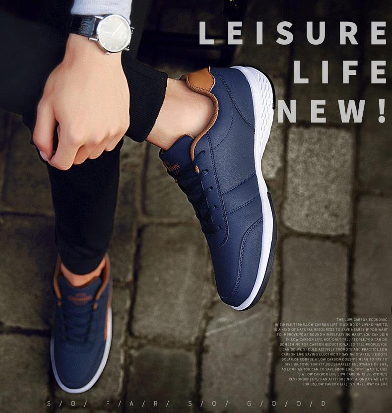 Zapatillas de piel para hombre, informales, cómodas y de lujo, deportivas con cordones, de piel sintética, planas para primavera, calzado deportivo casual para exteriores.
