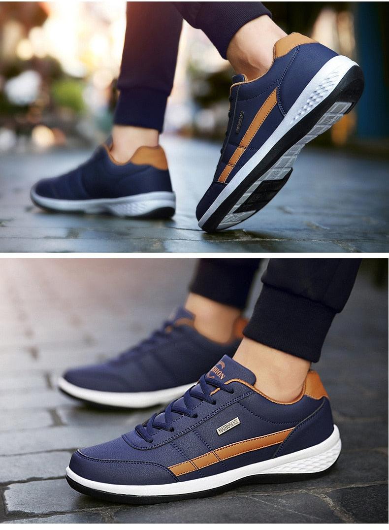 Zapatillas de piel para hombre, informales, cómodas y de lujo, deportivas con cordones, de piel sintética, planas para primavera, calzado deportivo casual para exteriores.