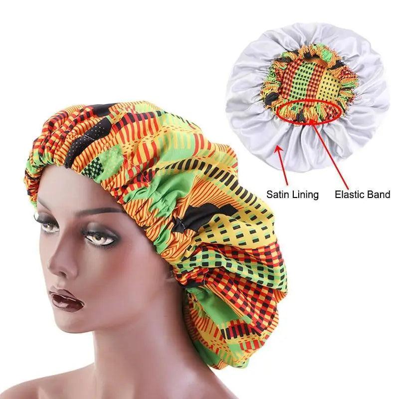 Nuevo y deslumbrante gorro de satén extragrande con forro, para mujer, de gran tamaño, con estampado de belleza, gorro de dormir de seda y satén, cubierta para la cabeza.