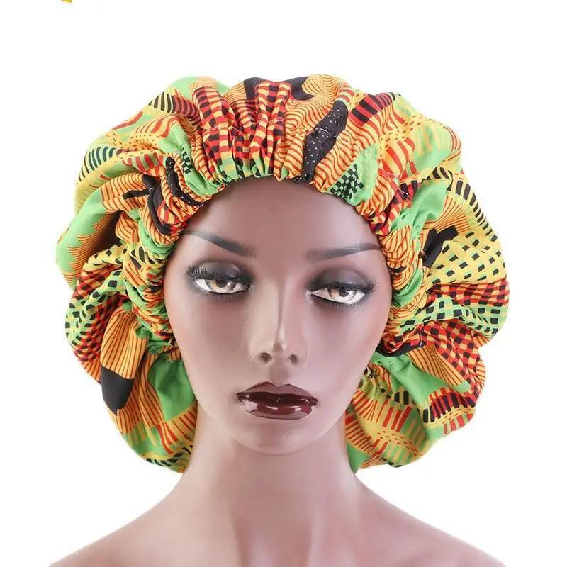Nuevo y deslumbrante gorro de satén extragrande con forro, para mujer, de gran tamaño, con estampado de belleza, gorro de dormir de seda y satén, cubierta para la cabeza.