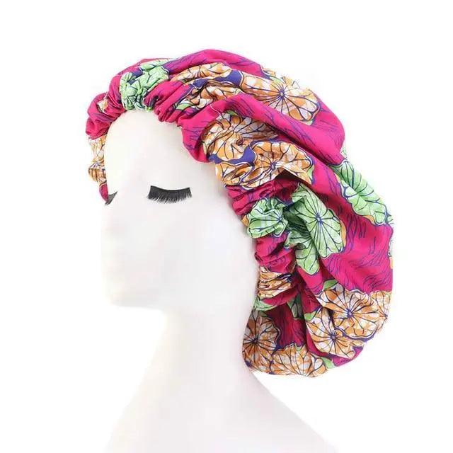 Nuevo y deslumbrante gorro de satén extragrande con forro, para mujer, de gran tamaño, con estampado de belleza, gorro de dormir de seda y satén, cubierta para la cabeza.