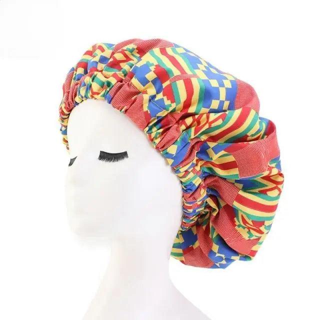 Nuevo y deslumbrante gorro de satén extragrande con forro, para mujer, de gran tamaño, con estampado de belleza, gorro de dormir de seda y satén, cubierta para la cabeza.