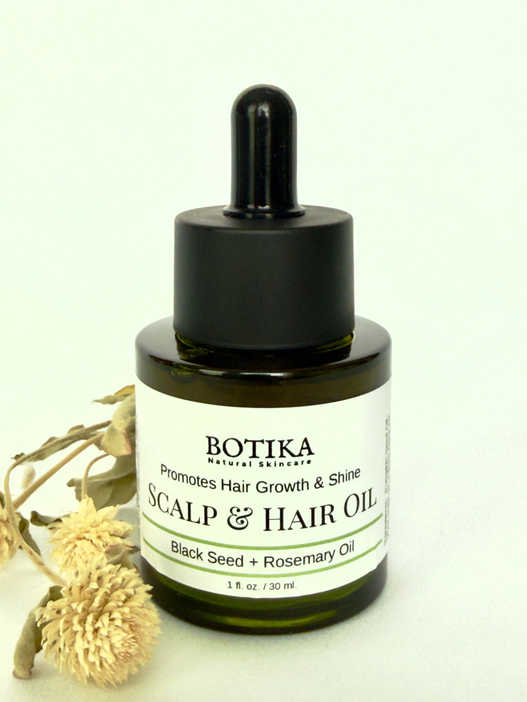 Aceite para el cuero cabelludo y el crecimiento del cabello con semilla negra y ashwagandha