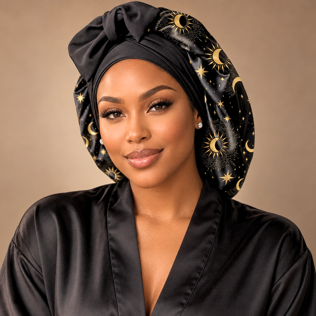 Bonnet de nuit en satin – Lien ajustable extensible